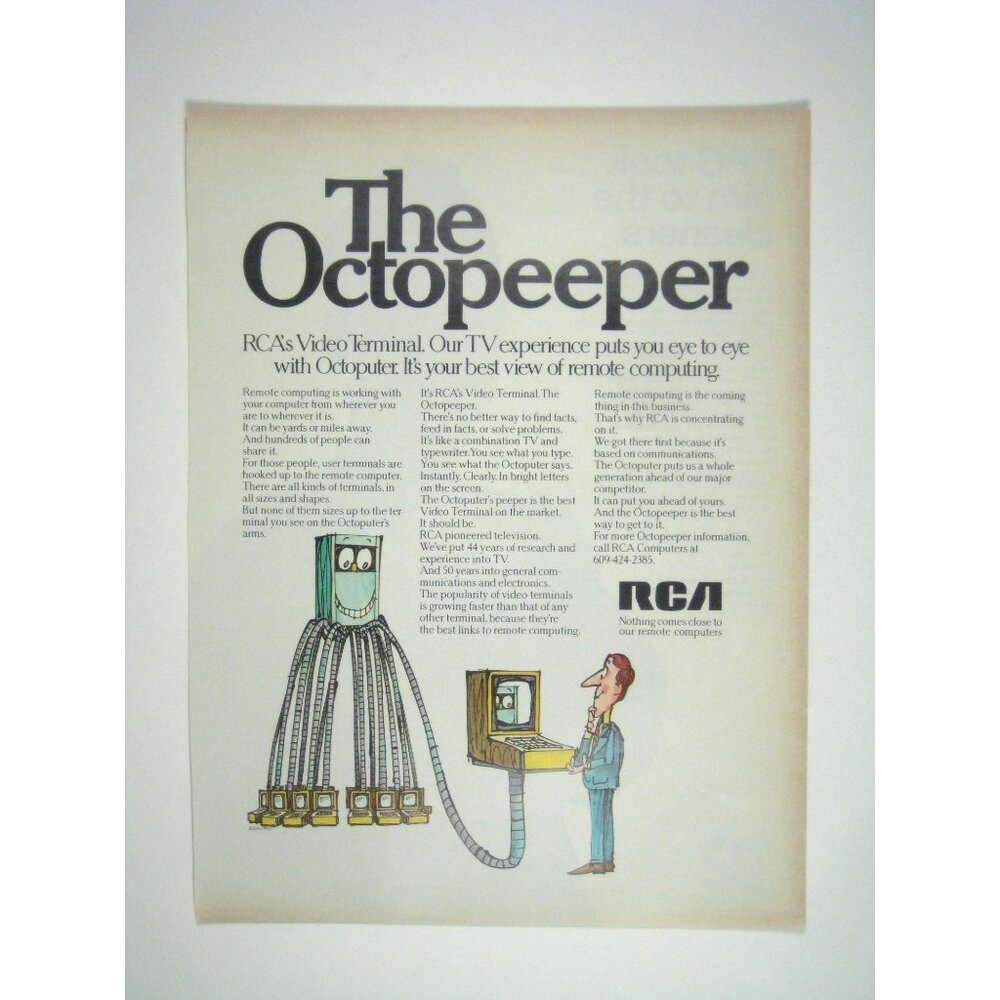 RCA Octopeeper Video Terminal Ad Print Remote Computing 1960s Vintage ADVERT Ad
